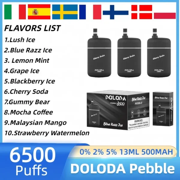 DOLODA Pebble 6500 Puffs 0% 2% 5% Nikotinová dobíjecí jednorázová vape velkoobchod – HoldVape – 2