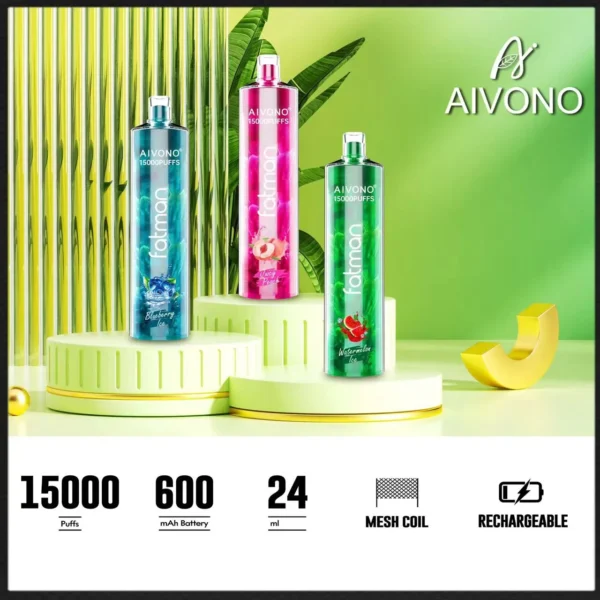 AIVONO FATMAN 15000 Puffs 0% 2% 3% 5% Перезаряжаемые одноразовые ручки для электронных сигарет с низким содержанием никотина, оптовая покупка оптом - HoldVape - 1