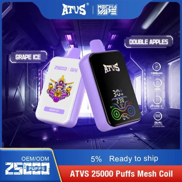 ATVS 25000 Puffs Dual Mesh 5% Low Nicotine Rechargeable Disposable Vapes Pen Bulk Buy Wholesale - HoldVape - 2