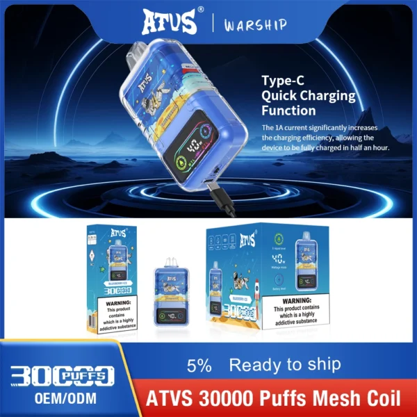 ATVS 30000 Puffs Dual Mesh 5% Nikotinarm, wiederaufladbar, Einweg-Vapes, Pen, Großpackung, Kaufen Sie im Großhandel – HoldVape – 6