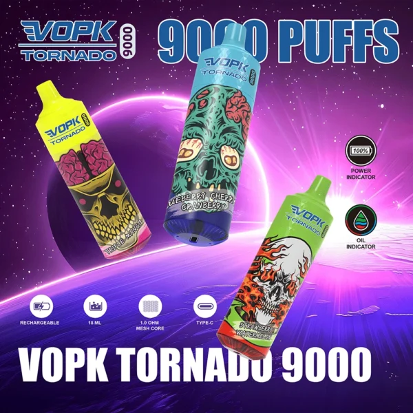 VOPK Tornado 9000 Puffs 0% 2% 3% 5% Low Nicotine Rechargeable Disposable Vapes Pen Bulk Buy Wholesale - HoldVape - 1