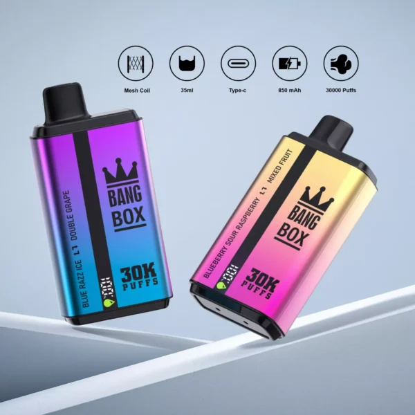 Bang Box 30000 Puffs Sabor Duplo 0% 2% 3% 5% Caneta Vapes Descartáveis ​​Recarregáveis ​​com Baixa Nicotina em Massa Compre no Atacado - HoldVape - 1