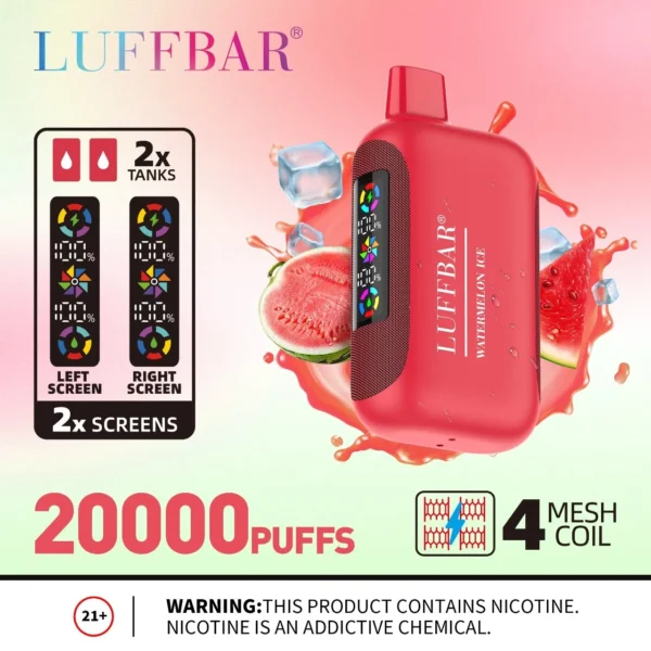 VASY LUFFBAR Dually 20000 Puffs Double écran numérique 50 mg Stylo à vape jetable rechargeable à faible teneur en nicotine Acheter en gros - HoldVape - 1