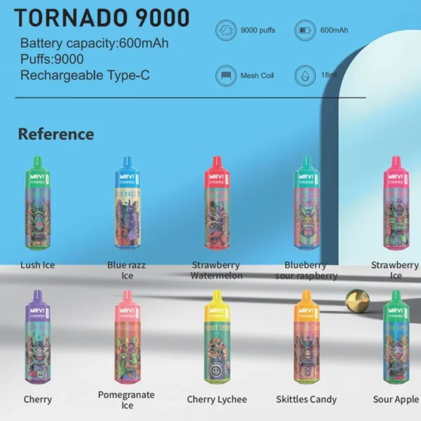 MRVI Tornado 9000 Puffs 2% 3% 5% Аккумуляторная одноразовая ручка для вейпов с низким содержанием никотина, оптовая покупка оптом - HoldVape - 1