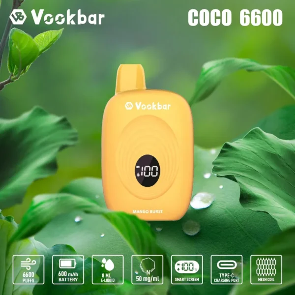 Vookbar Coco 6600 Puffs Écran intelligent numérique 3% Stylo à vape jetable rechargeable à faible teneur en nicotine Acheter en gros - HoldVape - 2