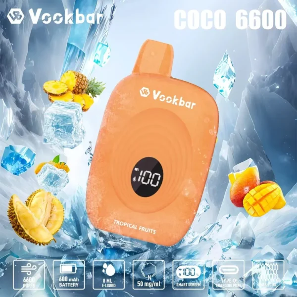 Vookbar Coco 6600 Puffs Écran intelligent numérique 3% Stylo à vape jetable rechargeable à faible teneur en nicotine Acheter en gros - HoldVape - 3