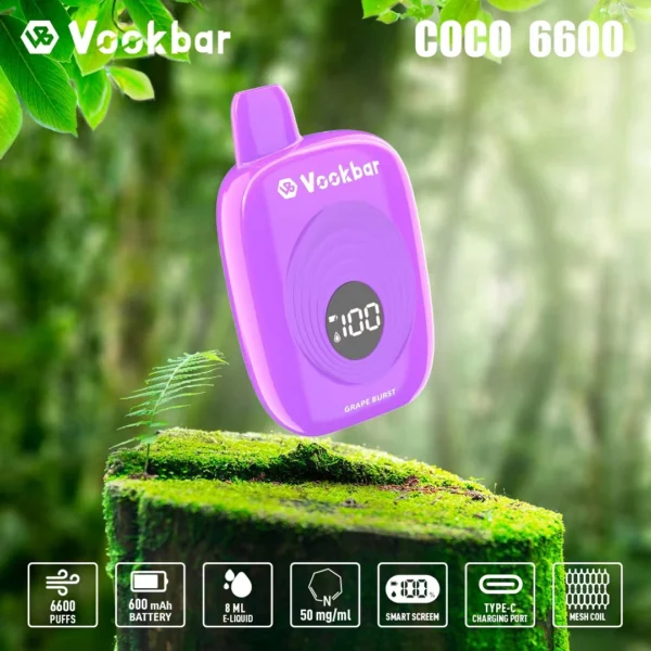 Vookbar Coco 6600 Puffs Écran intelligent numérique 3% Stylo à vape jetable rechargeable à faible teneur en nicotine Acheter en gros - HoldVape - 6