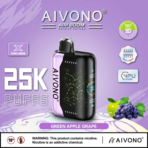 AIVONO AIM BOOM 25000 Rookwolken Dual Mesh Digitaal scherm 0% 2% 3% 5% Oplaadbare wegwerpvapes-pen met laag nicotinegehalte Bulk kopen groothandel - HoldVape - 1