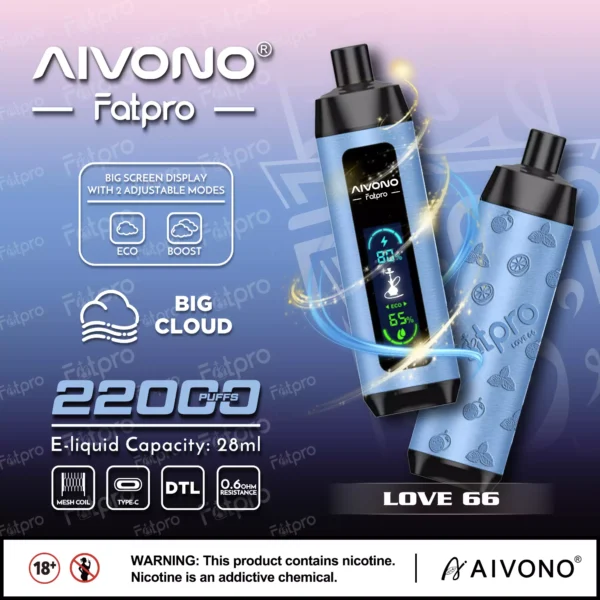 AIVONO Fatpro 22000 Puffs Hookah Digital Screen 0% 2% 3% 5% Stylo à vape jetable rechargeable à faible teneur en nicotine en vrac Acheter en gros - HoldVape - 4