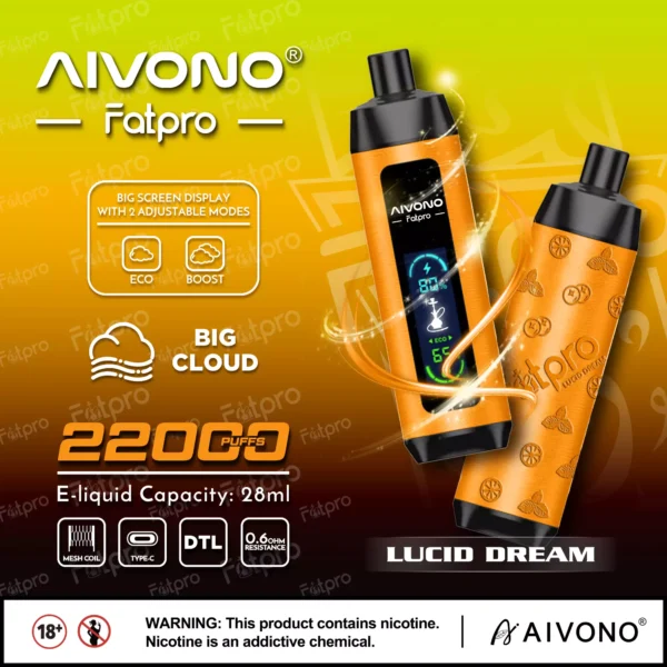 AIVONO Fatpro 22000 Puffs Hookah Digital Screen 0% 2% 3% 5% Stylo à vape jetable rechargeable à faible teneur en nicotine en vrac Acheter en gros - HoldVape - 5