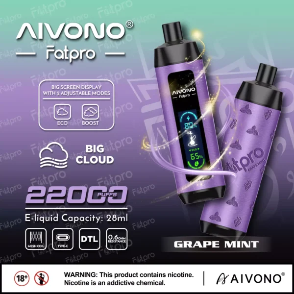 AIVONO Fatpro 22000 Puffs Hookah Digital Screen 0% 2% 3% 5% Stylo à vape jetable rechargeable à faible teneur en nicotine en vrac Acheter en gros - HoldVape - 8