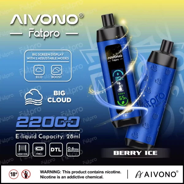 AIVONO Fatpro 22000 Puffs Hookah Digital Screen 0% 2% 3% 5% Stylo à vape jetable rechargeable à faible teneur en nicotine en vrac Acheter en gros - HoldVape - 10