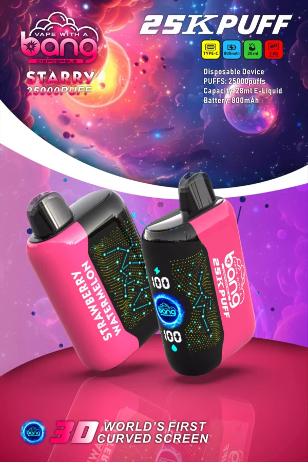 Bang Starry 25000 Puffs Schermo curvo 3D 0% 2% 3% 5% Penna per vaporizzatori usa e getta ricaricabile a basso contenuto di nicotina all'ingrosso Acquista all'ingrosso - HoldVape - 2