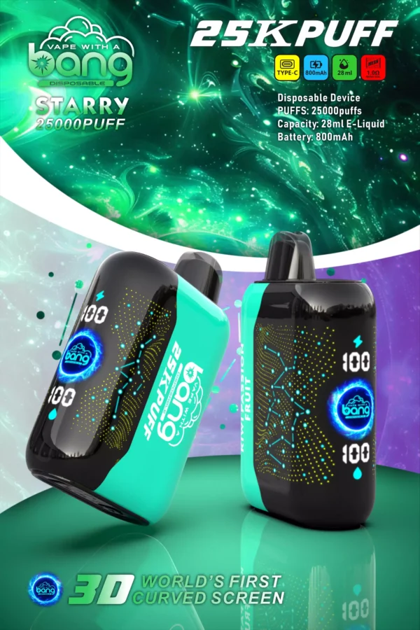 Bang Starry 25000 Puffs Schermo curvo 3D 0% 2% 3% 5% Penna per vaporizzatori usa e getta ricaricabile a basso contenuto di nicotina all'ingrosso Acquista all'ingrosso - HoldVape - 3