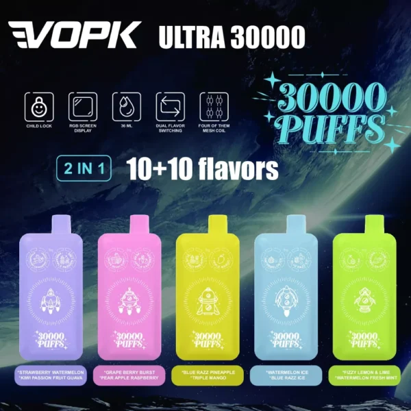 VOPK ULTRA 30000 Rookwolken Dubbele smaak Dual Mesh Digitaal scherm 2% Oplaadbare wegwerpvapes-pen met laag nicotinegehalte Bulk Koop groothandel - HoldVape - 1